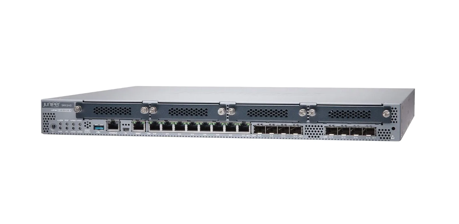 SRX340 - Juniper SRX Series SRX340 8 x Ports 1000Base-T + 8 x Ports SFP (mini-GIBIC) + 4 x Expansion Slots Front to Back Airflow 1U Rack-Mountable Services Gateway